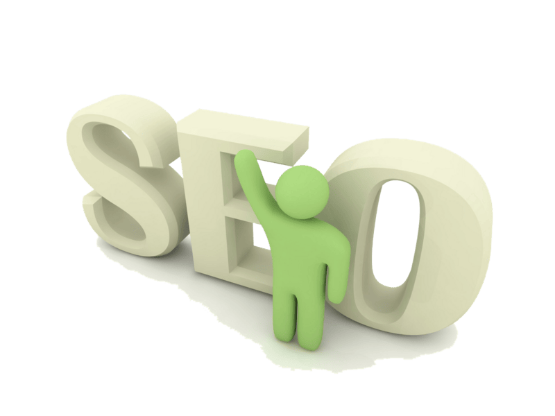 3D illustration of the word 'SEO' with a green human figure interacting with the letter 'E', symbolizing human involvement in search engine optimization.